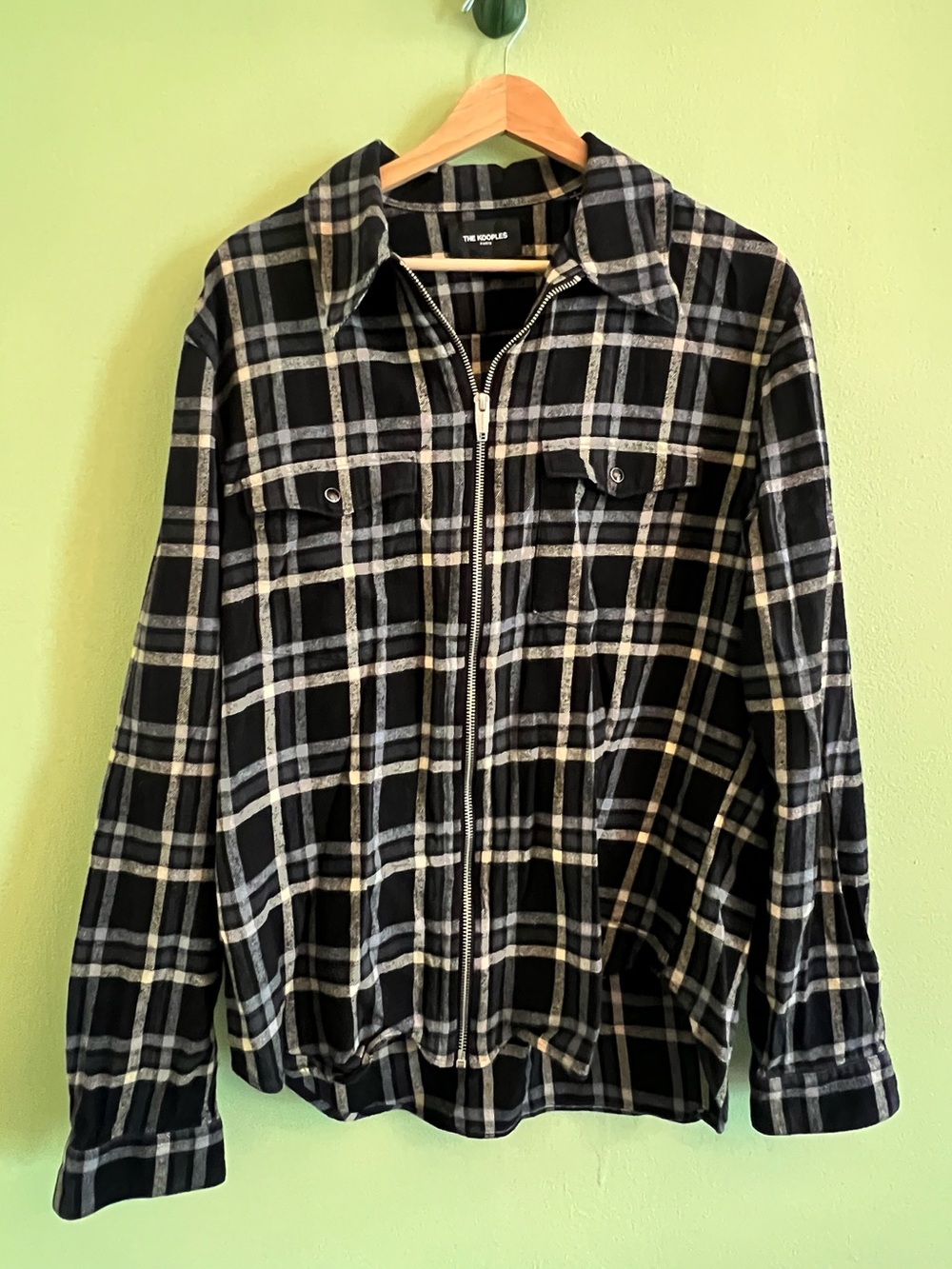 The Kooples Unisex Relaxed Full Zip Black & White Plaid Shirt Jacket, Large